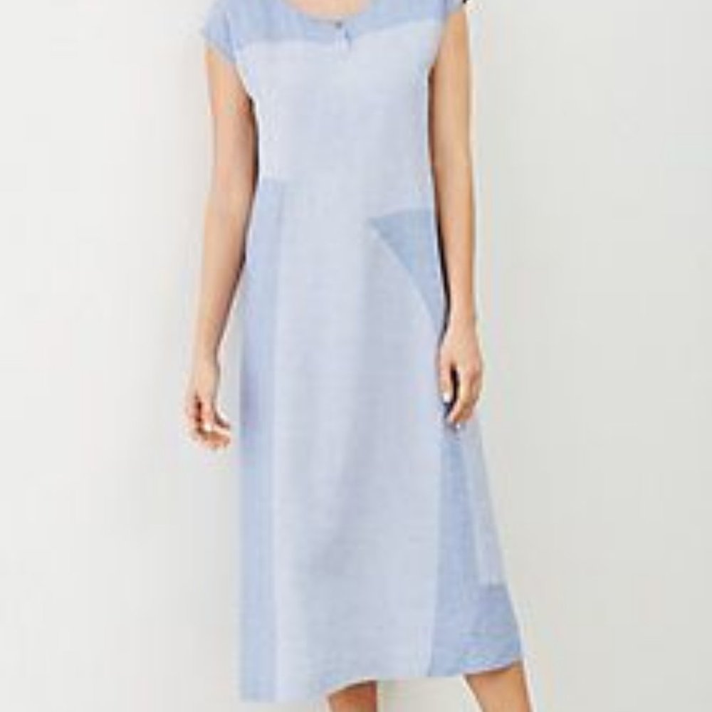 J.Jill blue color block lagenlook linen dress